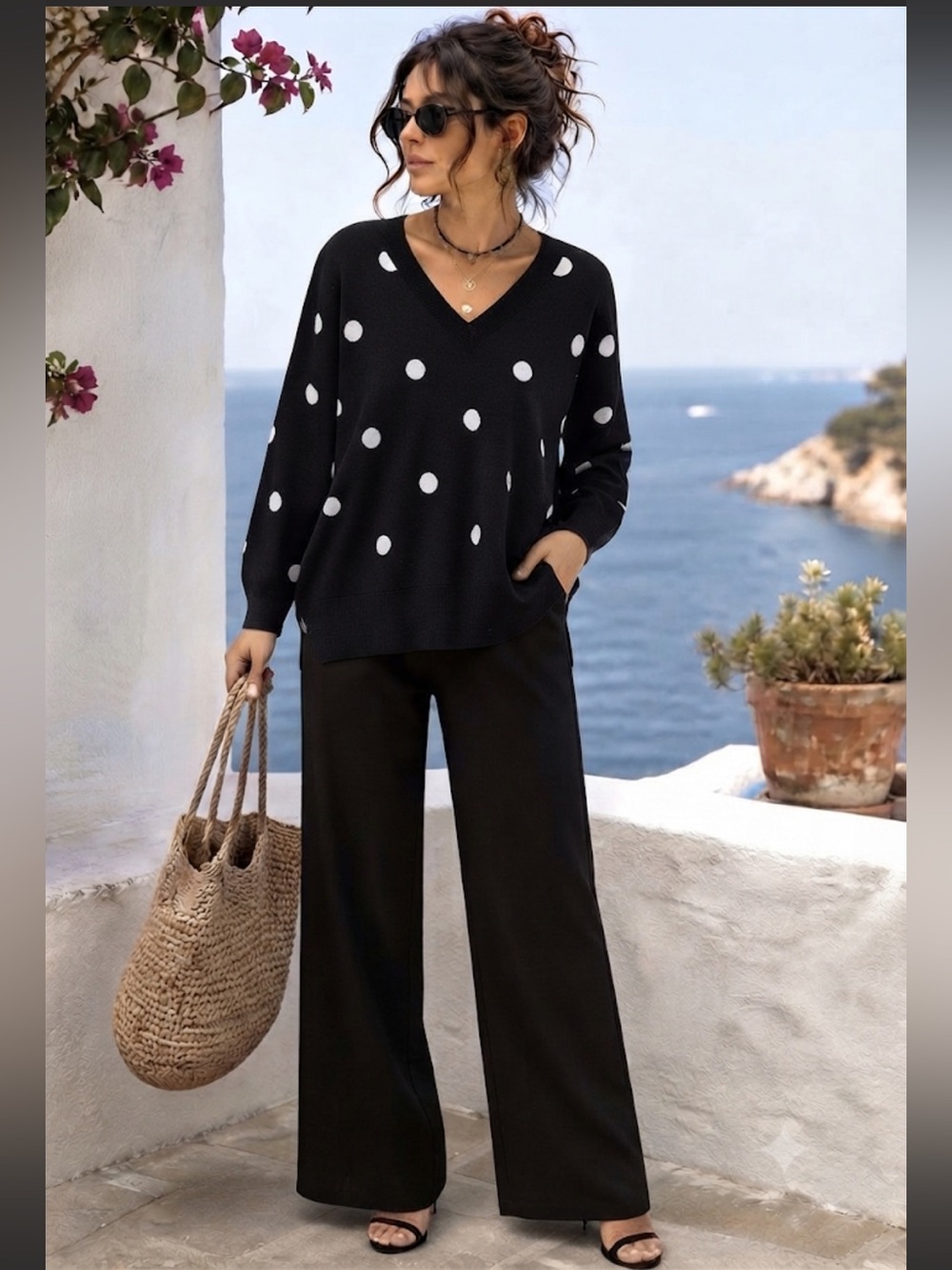PHILOSOPHY POLKA DOT SWEATER 3X V NECK LIGHTWEIGHT VISCOSE CRUISE MODERN PREPPY